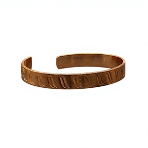 Premium Pure Copper <b>Engraved</b> Geometric Wave Ripple Pattern Cuff <b>Bangle</b> Adjustable Open Thin Wristband - Product Image 1