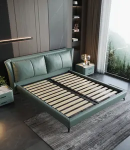 Fabrik Großhandel minimalistisches Lederschlafbett Licht Luxus modernes Schlafbett weiches Paket Doppellederbett