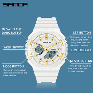 Reloj de Cuarzo SANDA 6016 de Lujo para Hombre, Doble Pantalla, Diseño Simple y Deportivo, LED Analógico+Digital, Resistente al Agua 50 Bar - Product Image 2