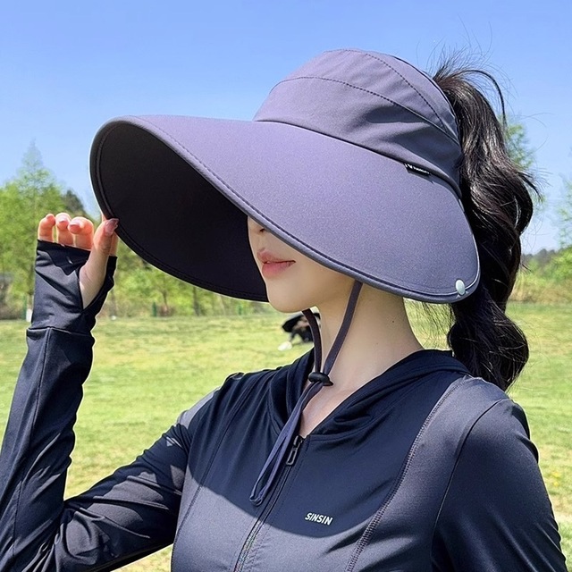 Wide-brimmed Summer Sun Hat Fisherman's Style UV-protective Open-top Hat for Women Full-face Neck Coverage 100% Polyester Canvas