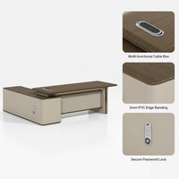 Juego de Escritorio Ejecutivo Premium E1 MDF, Aparador con Textura Oscura y Moldeado al Vacío, Caja Multifunción con Cerradura de Código