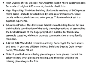 <span class=keywords><strong>Puzzle</strong></span> 3D Lapin de Noël <span class=keywords><strong>8000</strong></span> pièces Micro Mini Blocs de construction animaux en plastique Cadeaux éducatifs originaux pour enfants et adultes - Product Image 6