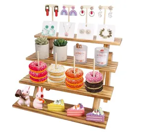 2024 Cupcake Dessert Table Party Serving Trays Catering Donut Figures Earring Vendor Shelf 4 Tier Brown Wooden Display Stand Riser