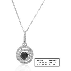Collar con Colgante de Halo de Diamantes, 1.86 Quilates en Total, Diamantes Redondos Negros y Blancos, Oro Blanco de 10K, Uso Diario para Mujer - Product Image 3