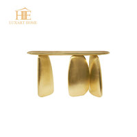 Table console moderne européenne de haute qualité en or, extensible, avec trois éléments ovales en bois massif, pour salon, villa, hôtel
