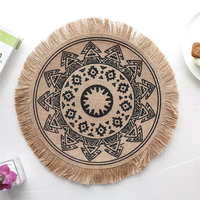 Napperon en jute de couleur naturelle nouveau design ensemble de dîner napperons tissés ronds tapis de table à franges en gros