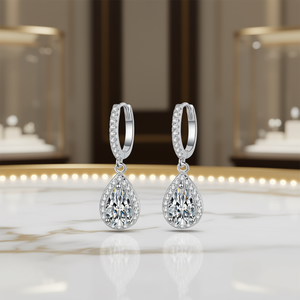 E3475 White Gold Drop Earrings <b>Water</b> Drop Shape Claw Setting <b>Crystal</b> Rhinestone Women's Wedding Classic Style - Product Image 2