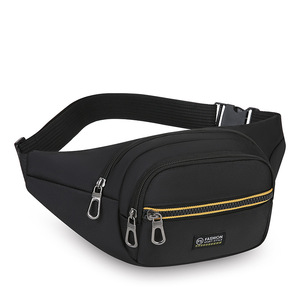 Sac banane homme style sport tendance en tissu Oxford noir imperméable avec plusieurs poches et fermeture éclair - Product Image 1