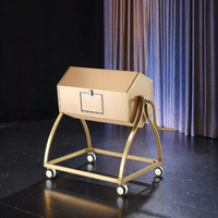 Tambour de tombola en acier inoxydable doré avec roues-Boîte de loterie mobile à 4 roues pour événements