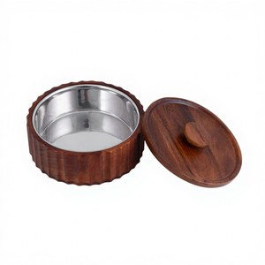 Boîte à roti en bois avec casserole intérieure en acier, boîte à chapati avec couvercle, marmite multifonction pour roti, curry, daal, cuisine, salle à manger, vaisselle - Product Image 1