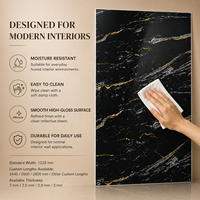 Panneau mural en PVC brillant imperméable aux UV MORLENX, marbre noir avec bordure dorée, pour les bureaux de direction et les murs décoratifs de salles de bain