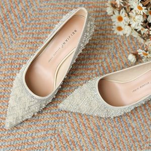 Babouches de luxe 7 cm à talon perlé pour mariage et soirée, chaussures à talon mule - Product Image 3