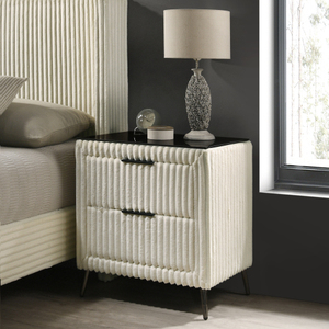 Mavela Modern Adjustable Wide Wale Corduroy Upholstery Panel Queen <b>Bed</b> 2 Nightstands Cream for Apartment Hotel Use Furniture Set - Product Image 4