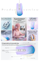 Souris filaire Yesido KB51 avec 8 boutons programmables, 7200 DPI, six niveaux de DPI, capteur optique double IC, dégradé RGB