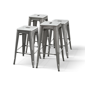 Ensemble de 4 tabourets de bar en métal gris de 66 cm pour intérieur - Product Image 1