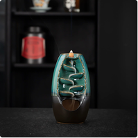 Brûleur d'encens à refoulement en céramique émaillée haute température, avec support en liège, cascade d'encens, ornement créatif zen d'aromathérapie