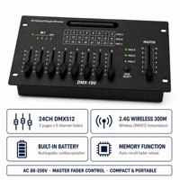 Contrôleur DMX sans fil 24 canaux DMX512 2.4G 300m, console d'éclairage de scène avec batterie intégrée, fader MASTER pour fêtes, mariages, bars