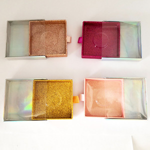 Empty eyelash packaging with custom logo luxury holographic paper false eyelash packaging box square lash box with clear top