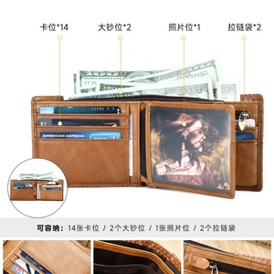 Boshiho Customized Embossed Bifold Short <b>Wallet</b> for Men Genuine Leather Zipper Coin Pocket <b>Card</b> <b>Holder</b> Credit <b>Card</b> Use Features - Product Image 5