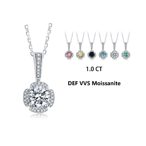 Personnalisé Merveilleux 925 Argent Blanc Cz Halo Cluster Forme Rose Jaune Bleu Moissanite Femme Pendentif Collier pour Filles Cadeau - Product Image 1