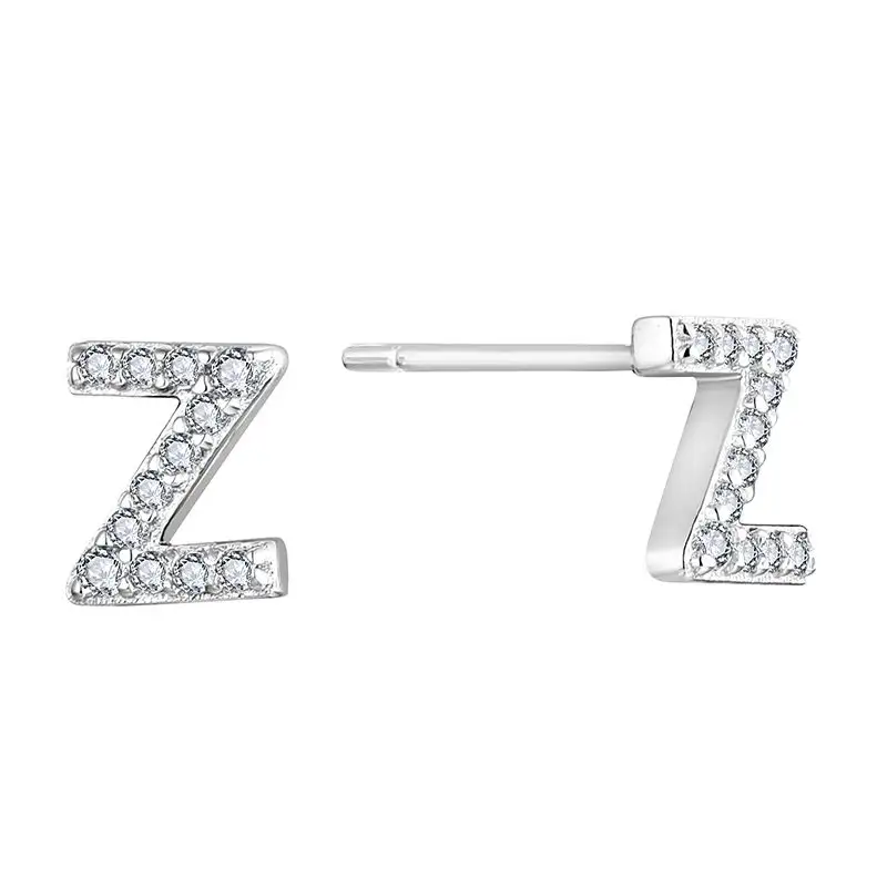 925 Sterling Silver Cz Simulated Diamond Stud Earrings Fashion Alphabet Letter Initial Earrings