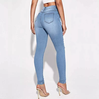 Pantalons crayon pour femme en denim stretch de haute qualité, taille haute, couleur délavée, vente en gros