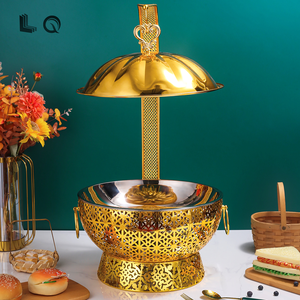 Plato de frotamiento colgante de acero inoxidable comercial de lujo, calentador de alimentos 6L 8L, adorno dorado, Hotel, <span class=keywords><strong>boda</strong></span>, banquete, Buffet, <span class=keywords><strong>Catering</strong></span> - Product Image 1