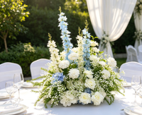 Arrangements de fleurs artificielles en soie, centre de table pour mariage, Noël, Nouvel An, blanc et bleu, assortiment fait main, aspect naturel et réaliste