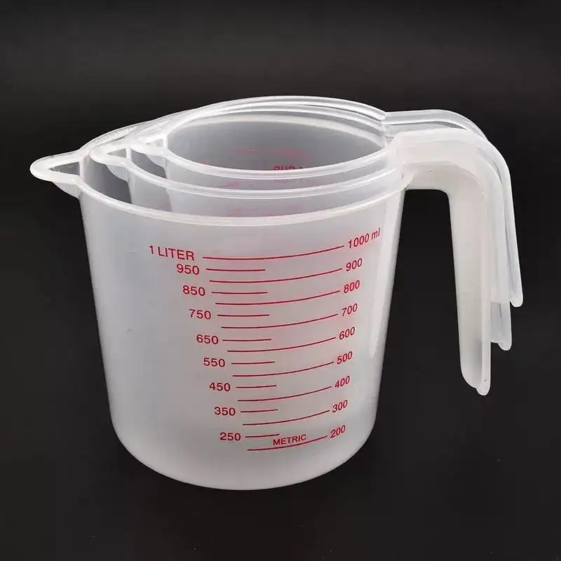 손잡이가 있는 투명 플라스틱 베이킹 액체 측정 도구, 1-2-4 컵 용량 3 개 세트 친환경 계량컵
