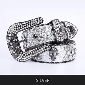 Nuevo cinturón de diamantes de imitación brillantes con hebilla de calavera