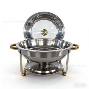 Réchaud de buffet rond en acier inoxydable avec couvercle, chauffage à l'alcool doré, équipement de maintien au chaud pour banquets d'hôtel - Product Image 3