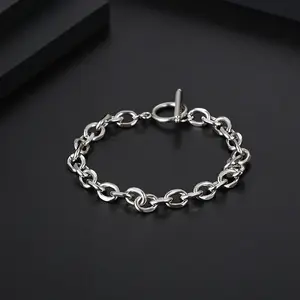 Pulsera de cadena de eslabones con cierre OT en forma de O de acero inoxidable sin deslustre de plata Unisex minimalista para hombres y mujeres