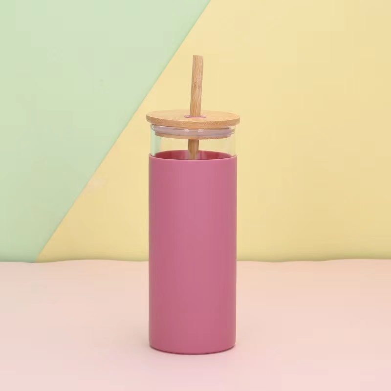 24oz 700ml Reusable Boba cup Borosilicate with silicone sleeve Glass Water Bottle