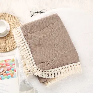 Super Soft High Quality Cute Designs 100*120 cm 100% Cotton Material Baby Swaddle Wrap Baby Blankets with Tassels