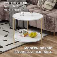 Table d'appoint pliable en fer noir à 2 niveaux avec plateau amovible, table basse en métal, table de chevet pour salon et chambre à coucher - Vente en gros