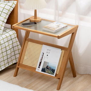 Mesita de noche moderna y sencilla con estante de almacenamiento con tapa de vidrio para dormitorio, sala de estar, uso de adultos y personas mayores - Product Image 1