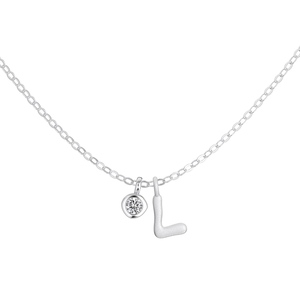 Collana Dylam con Lettera <span class=keywords><strong>L</strong></span> in Zirconia Cubica Placcata in Rodio, Collana Personalizzata con Iniziale per Donne - Product Image 1
