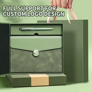 High-end Promotional Corporate <b>Gift</b> Set Green PU Leather A5 Notebook with Personalization 120 Pages Signature Pen - Product Image 1
