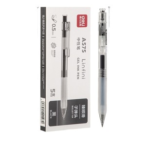 Deli A575 Gel Pen 0.5mm Black Bullet Tip Push <b>Button</b> Transparent Body Student Exam Writing Pen - Product Image 5