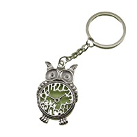 Baykuş Saat Anahtarlığı, 7x30mm, Hediyelik Metal Vintage Çanta Süsü, Antik Bronz ve Gümüş