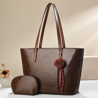 2pcs Tas Tote Wanita untuk Wanita Model Terbaru Tas Selempang Kulit PU Coklat Kapasitas Besar Tas Tote Dengan Dompet