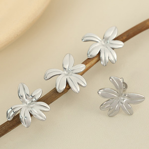 Women's Flower <b>Stud</b> Earrings Gold Silver <b>Titanium</b> Steel Plated 18K Everyday Wear Jewelry EH694 - Product Image 3