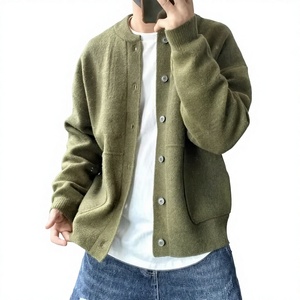 Cárdigan de Seda con Cuello Redondo Estilo Japonés para <span class=keywords><strong>Hombre</strong></span>, Invierno, Antiarrugas, Tejido Sólido, Corte Holgado, Abrigo Estándar - Product Image 1