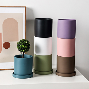 <span class=keywords><strong>Maceta</strong></span> de Cerámica Morandi Mate con Bandeja, <span class=keywords><strong>Maceta</strong></span> Cilíndrica Grande para Plantas Verdes Suculentas de Interior, Decoración del Hogar - Product Image 4