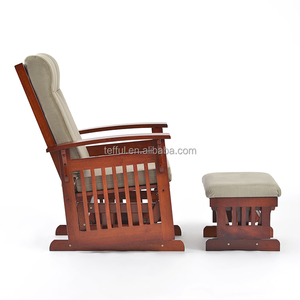 Ensemble de meubles de salon contemporains en bois écologiques avec coussin beige, fauteuil à bascule pour allaitement et repose-pieds - Product Image 4