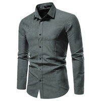 Chemises à manches longues à simple boutonnage printemps-automne, couleur unie, chemise décontractée, col rabattu, coupe ajustée, t-shirts pour hommes