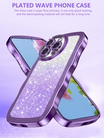 Coque de téléphone souple en TPU Bling Wave pour iPhone 17 Air 16 15 Pro Max 14 Plus 13 12 11 X XS Max 8 7 avec autocollant pailleté et placage, coque arrière