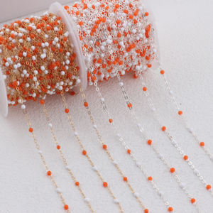 Cadena Plana de Oro Laminado de 14k de 1.5mm con Cuentas Esmaltadas Naranja/Blancas <span class=keywords><strong>para</strong></span> <span class=keywords><strong>Accesorios</strong></span> de Joyería <span class=keywords><strong>Permanente</strong></span> DIY - Product Image 1