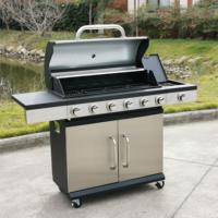 Gril à gaz 6 + 1 brûleurs gril en acier inoxydable mélangé noir intérieur événement fête famille fonte dispositif de Protection haute pression 38KG