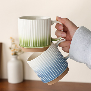 Striped <b>Ceramic</b> Mug Gradient Color Heat Resistant Porcelain Coffee Tea <b>Cup</b> For Gift Present Use - Product Image 2